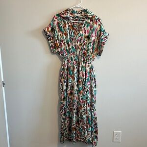 Entro V-neck Collared Muticolored Midi Dress